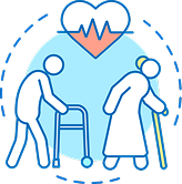 old people walking with stand icon